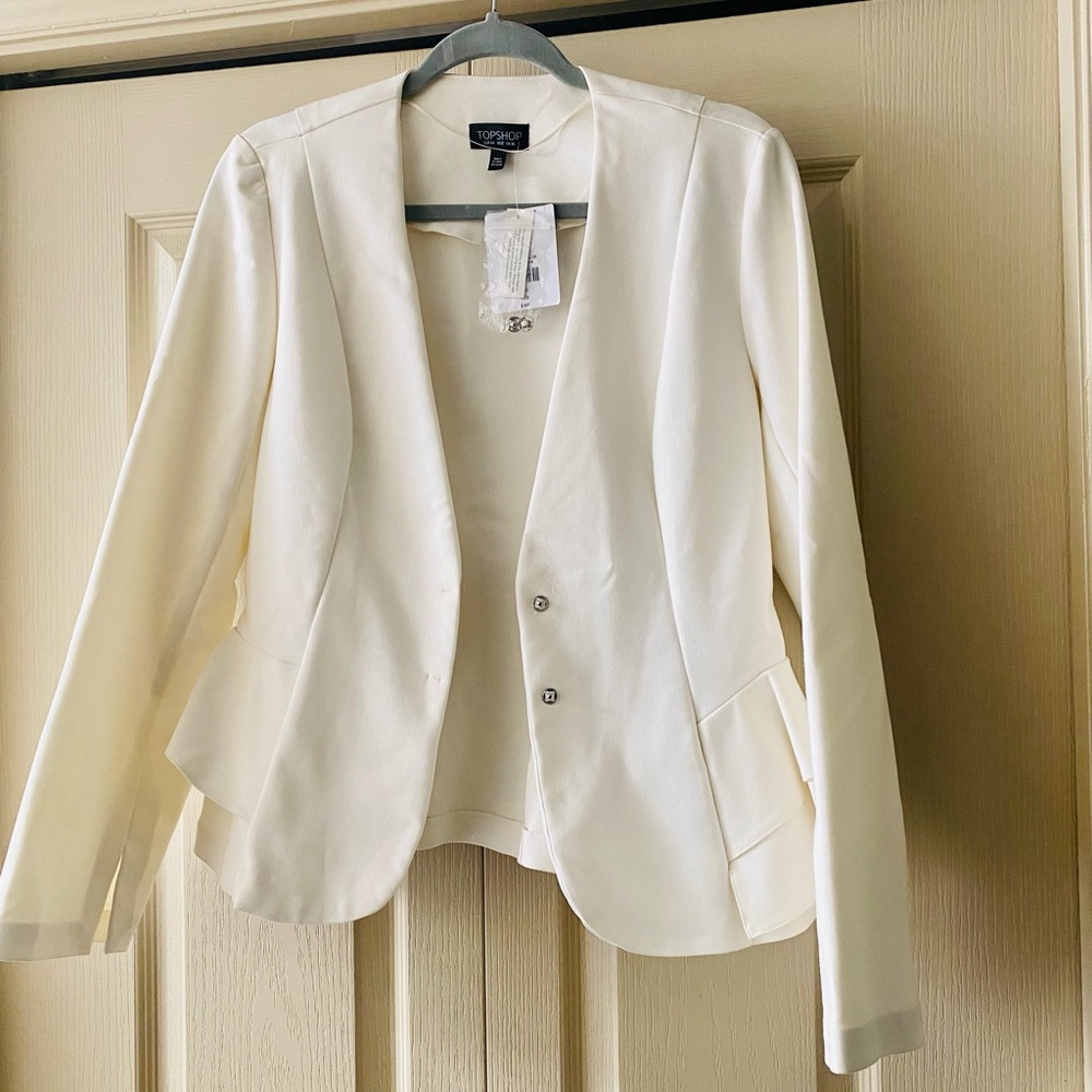 New white Topshop blazer with ruffle on sides!